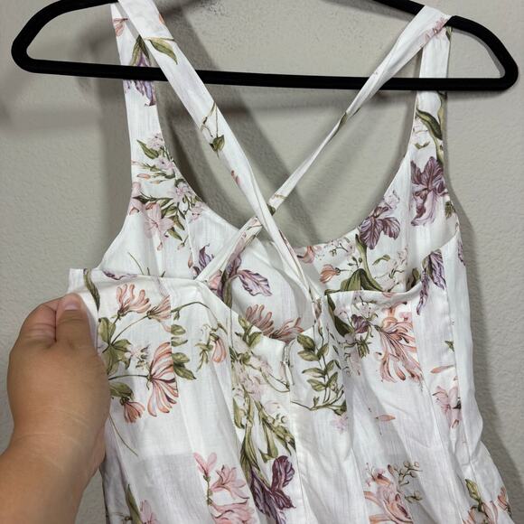 H&M Brock Collection XS Maxi Summer Dress White Floral Linen Blend Sleeveless - Picture 7 of 12